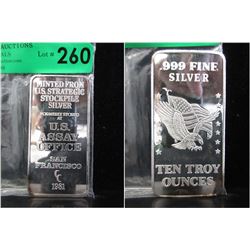 10 Oz. Strategic US Stockpile .999 Silver Bar