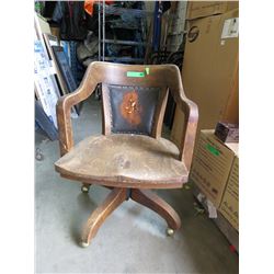 Vintage Oak Office Chair on Casters
