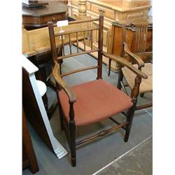A 19th century ash and elm armchair, and one other rush-seat chair....