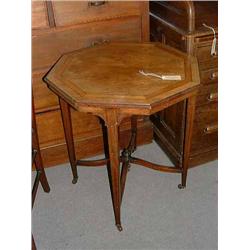 An Edwardian rosewood and satinwood-banded hexagonal occasional table, H 61cms W 67cms...