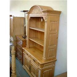 A modern pine high dresser with foliate-carved decoration, H 226cms W 132cms...