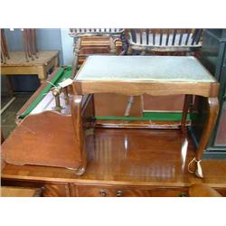 A Victorian walnut coal box, W 33cms; a beech stool; and a Victorian mahogany music stand....