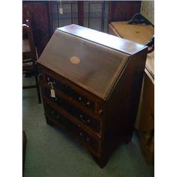 An Edwardian mahogany satinwood-crossbanded and inlaid bureau, H 91.5cms W 75cms...