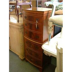 A walnut bow-fronted chest on chest of six drawers, H 133cms W 55cms...