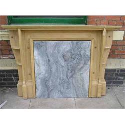 A Victorian pine fireplace surround, H 112cms W 162.5cms...