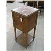 Image 1 : A French oak bedside table with marble top, H 90cms W 38cms, and a mahogany occasional table, W 6...