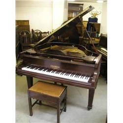 A mahogany baby grand piano by Cramer, London, iron-framed, overstrung, no. 55780; with piano sto...