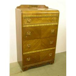 A walnut five-piece bedroom suite in the Art Deco taste...