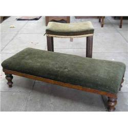 A Victorian oak fender stool, and a George VI coronation stool....