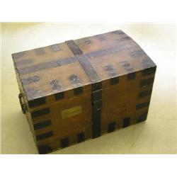 An iron-bound oak silver chest inscribed 'J G Sandeman Esq, No 3', H 50cms W 75.5cms...