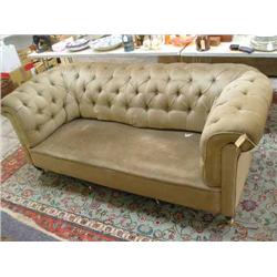 A Victorian Chesterfield settee covered in deep-buttoned dralon, L 193cm...