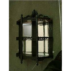 A Victorian ebonised wall bracket with mirrored back (a.f.), H 74cms W 51cms, and an oak and waln...