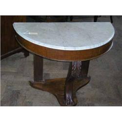 A Victorian walnut demi-lune washstand with marble top, H 67cms W 91.5cms...
