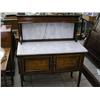 Image 1 : An Edwardian inlaid mahogany washstand, with marble top and back, H 127cms W 107cms...