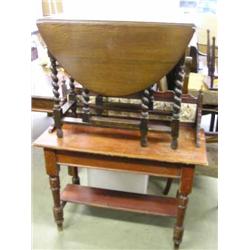 A Victorian stained pine washstand and an oak oval gateleg table, H 103cms W 104cms and W 88cms...
