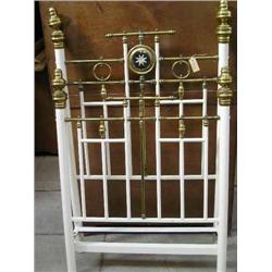 A Victorian iron and brass head-and-foot bedstead, (side irons deficient) W 91cms...