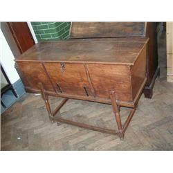 A 19th century elm dough bin converted to a cupboard, H 86.5cms W 127cms...