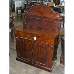 A Victorian mahogany and elm chiffonier having shaped back, H 141.5cms W 95cms...
