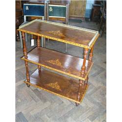 An inlaid walnut three-tier whatnot (made up), H 93.5cms W 83cms...