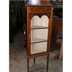 An Edwardian inlaid mahogany corner display cabinet with glazed door, H 173cms W 57.5cms...