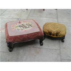 A Victorian mahogany footstool, on cabriole legs, and a similar smaller stool....