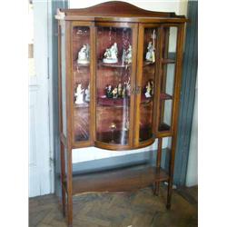 An Edwardian bow-fronted display cabinet, inlaid and glazed, H 164cms W 90cms...