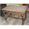 Image 1 : A Victorian pollard and carved oak writing table fitted two drawers, W 107cms D 66cms...