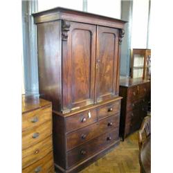 A Victorian mahogany linen press, fitted sliding trays, H 208cms W 123cms...