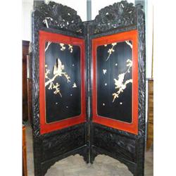 A Japanese Shibayama two-fold screen, H 182cms W 73.5cms (each panel)...