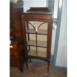 An Edwardian inlaid and glazed mahogany display cabinet, H 149cms W 59cms...