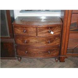 A 19th century mahogany bow-fronted chest of drawers, H 91.5cms W 93cms...