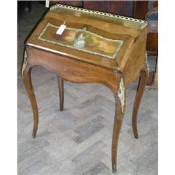 A rosewood bureau de dame with Vernis Martin style panel and ormolu mounts, H 93.5cms W 72cms...