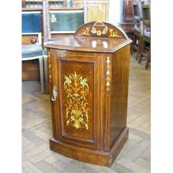 A Victorian inlaid rosewood bow-fronted bedside cupboard, H 82.5cms W 43cms...