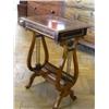 Image 1 : A 19th century French plum pudding mahogany work table, inlaid with cut brass-work, H 71cms W 49c...