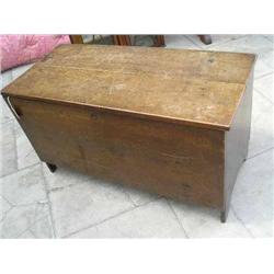 An 18th century oak six-planked coffer, H 62.5cm W 110cm...