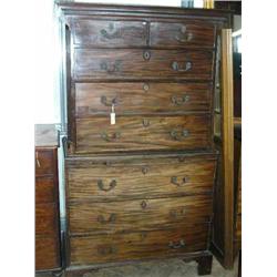 A 19th century mahogany chest on chest with brushing slide, H 194cms W 110cms...