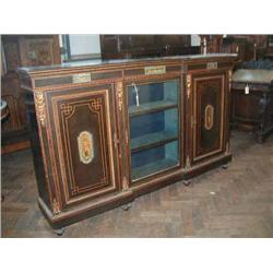 A Victorian ebonised and coromandel inverted breakfront side cabinet (some faults), H 107cms W 17...