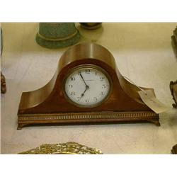An Edwardian mahogany 'Napoleon hat' mantel timepiece, H 16cms W 28cms...