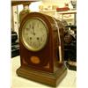 Image 1 : An Edwardian mahogany and boxwood mantel clock, having eight-day movement, H 32cms W 23cms...