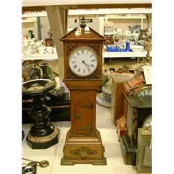 An early 20th century miniature oak longcase clock, having thirty-hour movement, H 52cms...