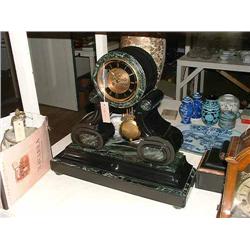 A Victorian slate and green marble mantel clock, having eight-day movement striking on bell, H 49...