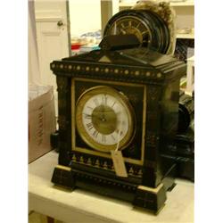A Victorian slate and marble bracket clock, having eight-day movement, striking on gong, H 42cms...