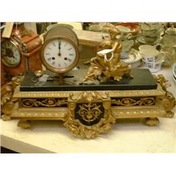 A 19th century French spelter and marble mantel clock, H 33cms W 61cms...