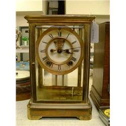 A late 19th century French four-glass mantel timepiece having eight-day movement, H 25cms W 16cms...