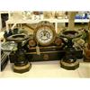 Image 1 : A Victorian slate and rouge marble clock garniture, having eight-day movement, H 32cms W 63cms...