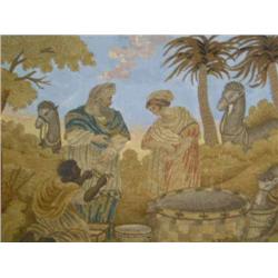 A George III silk embroidery, depicting a biblical scene, 35cms x 49cms...