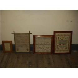 A Victorian needlework sampler by Susan Smith aged 11; and three others....