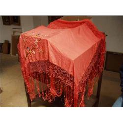 A Chinese orange silk shawl, and two other shawls....