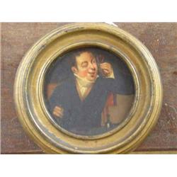 19th Century English School - portrait of a toper - oil on board, tondo, Dia 8cm...