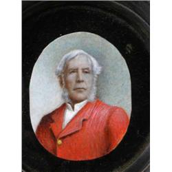 A miniature portrait of a gentleman in hunting pink, oval, 7cms x 5.5cms...